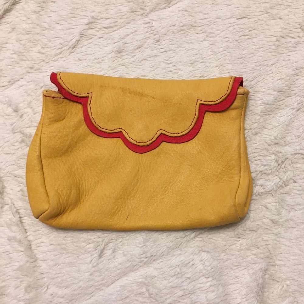 Vintage Handmade Red and Yellow Leather clutch